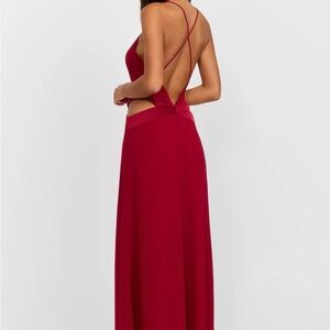 Backless Red Maxi Dress with Cross-Strap Detail